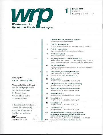 Titelblatt:Wettbewerb in Recht und Praxis WRP