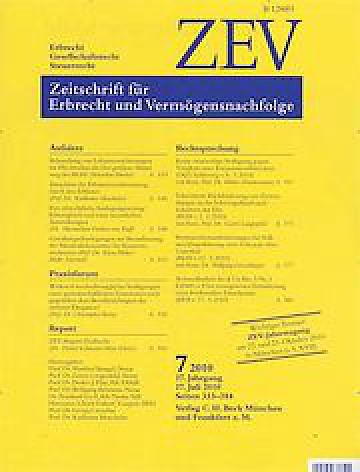 Titelblatt:Zeitschrift für Erbrecht und Vermögensnachfolge ZEV