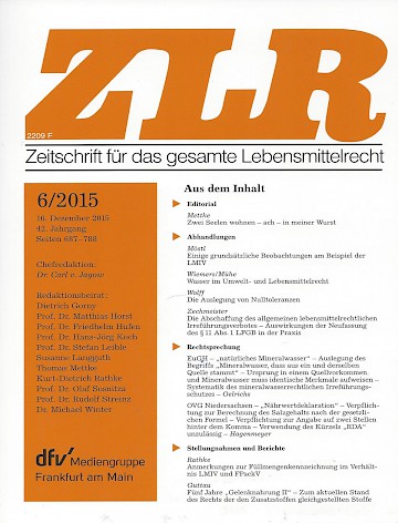 Titelblatt:Zeitschrift für das gesamte Lebensmittelrecht ZLR
