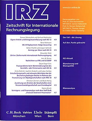 Titelblatt:Zeitschrift für Internationale Rechnungslegung IRZ