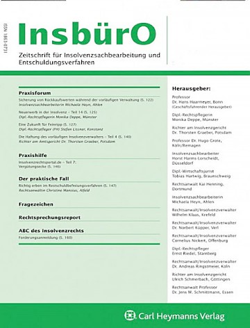 Titelblatt:InsbürO - Zeitschrift für das Insolvenzsachbearbeitung und Entschuldungsverfahren